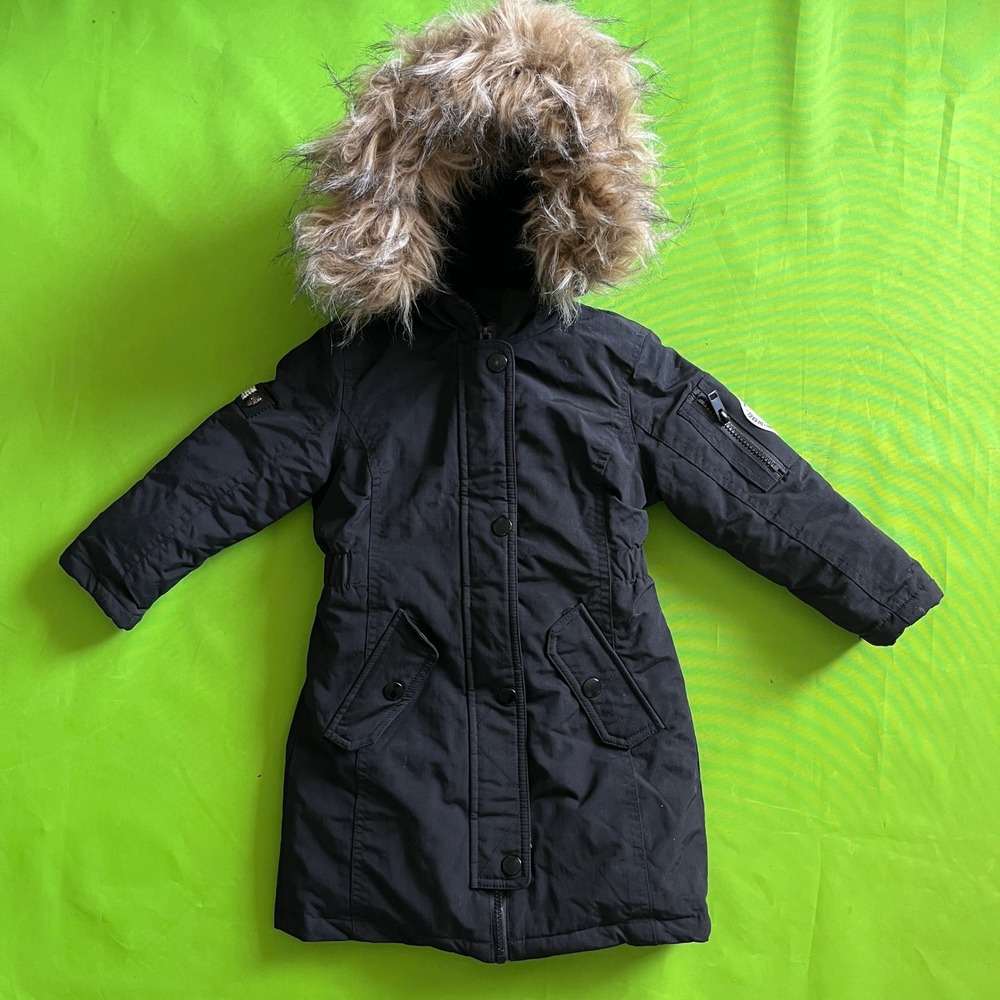 4T Diesel Kids Black Faux Fur Hooded Parka Jacket Padded Winter Coat